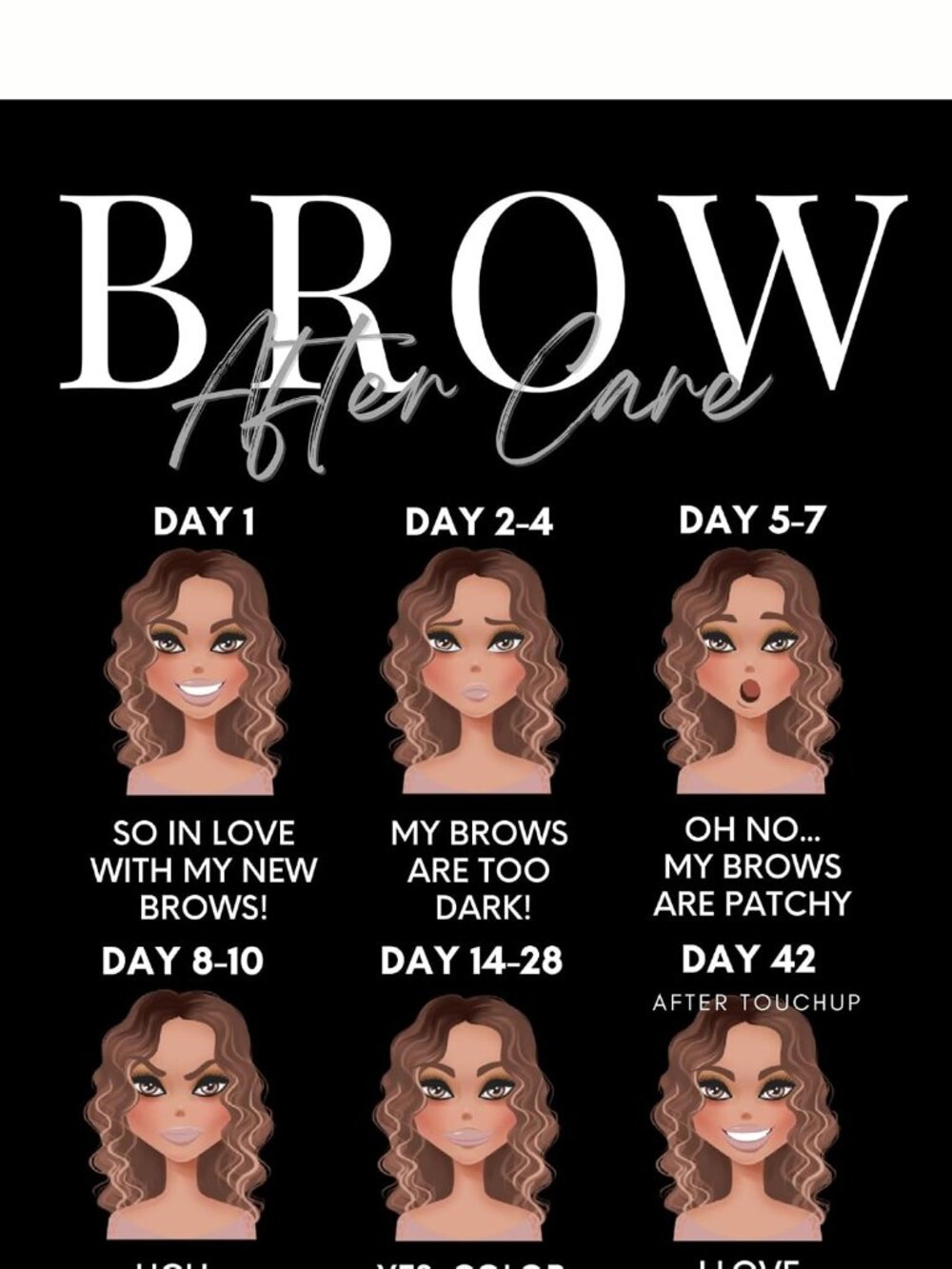 PMU Eyebrow Powder Brow Microblading Instruction Cards - 4x6 Inches - Front and